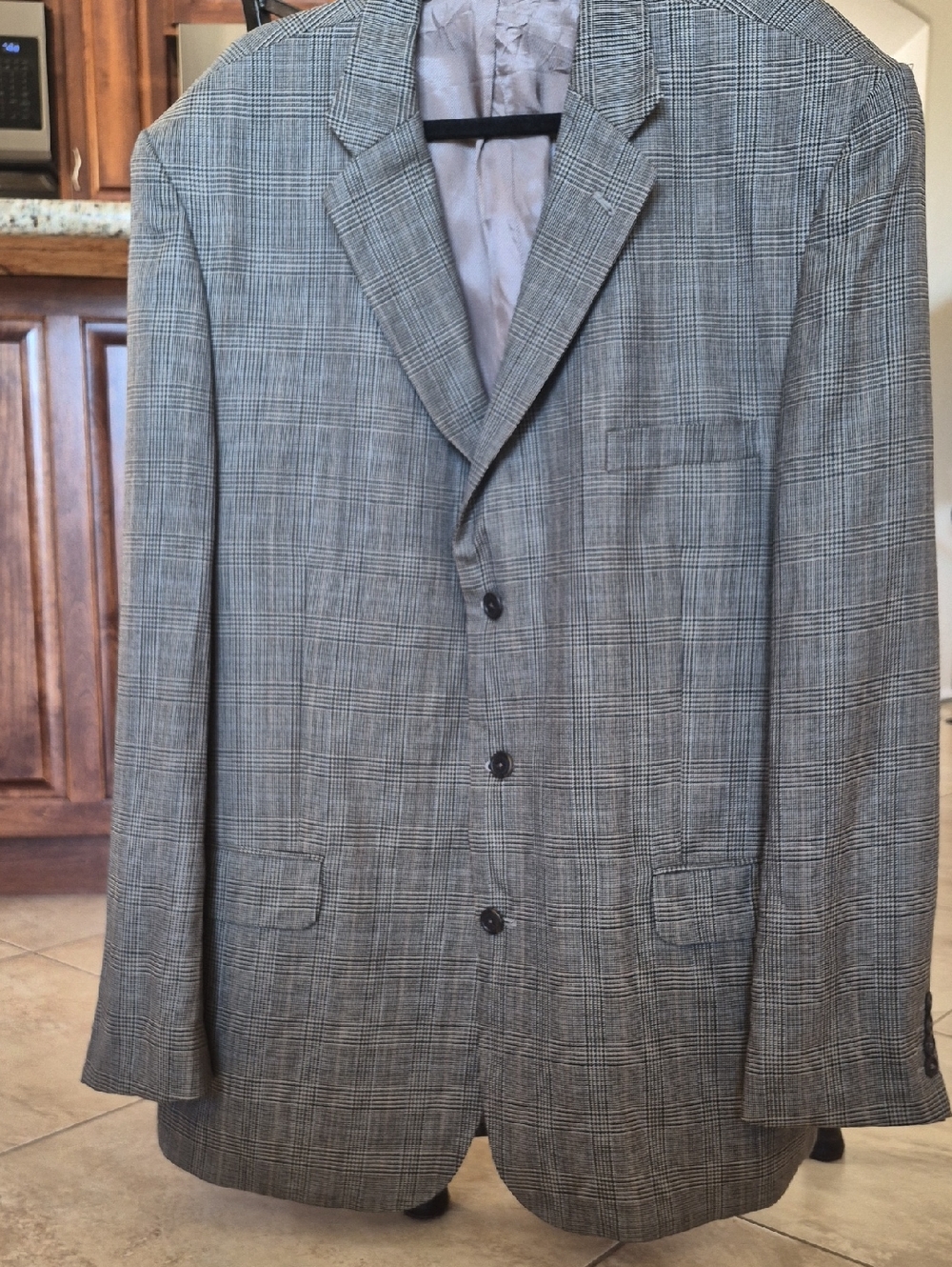 Stafford Executive 100% Wool Three Button, Houndstooth Pattern Blazer Sz 46 Long
